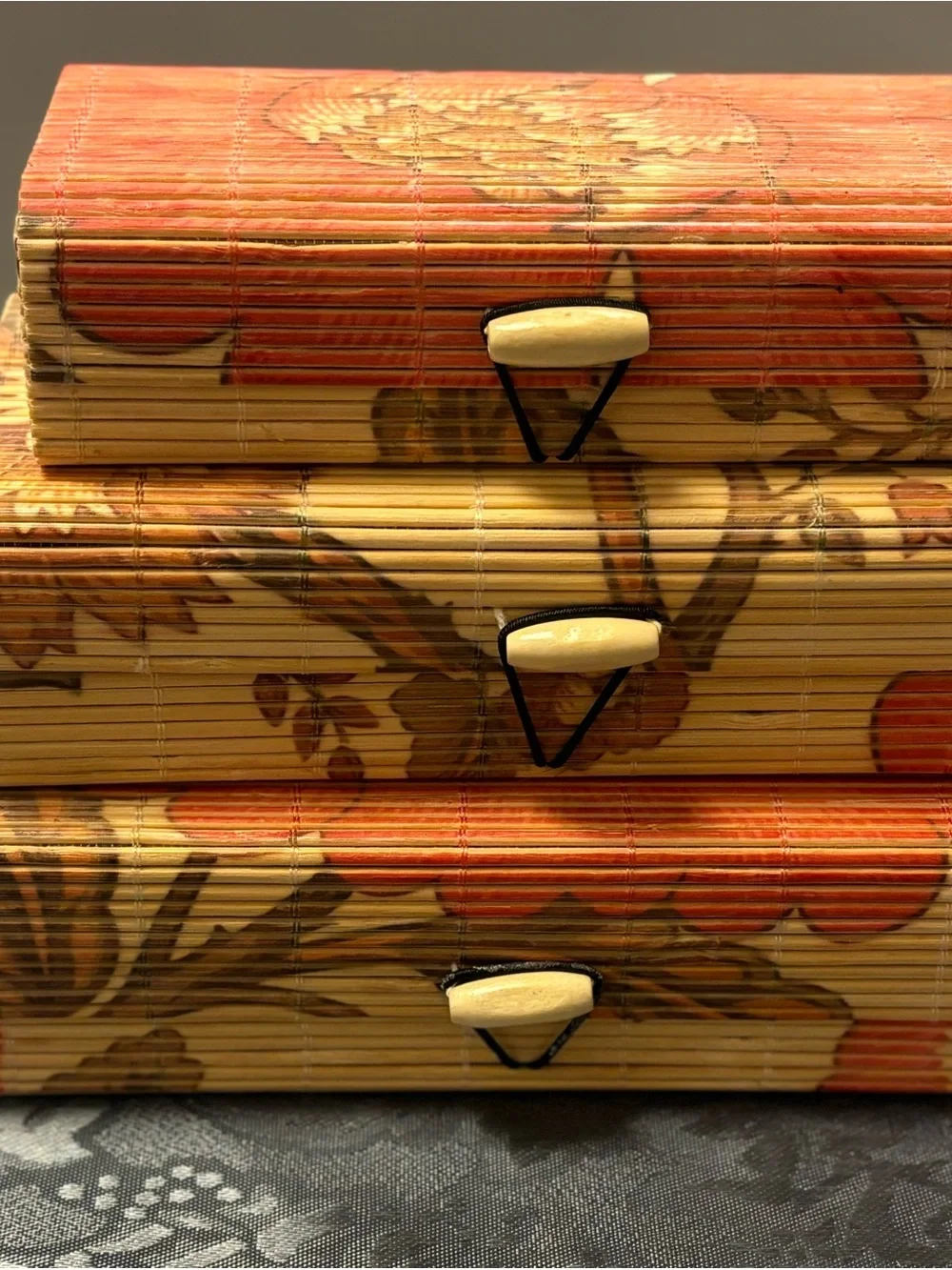 Floral Bamboo Stacked Storage Boxes from India